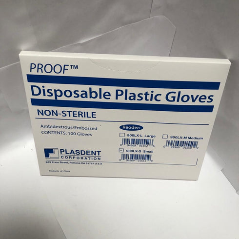 100Pcs Disposable Plastic Gloves Clear Medical Dental Ambidextrous Embossed